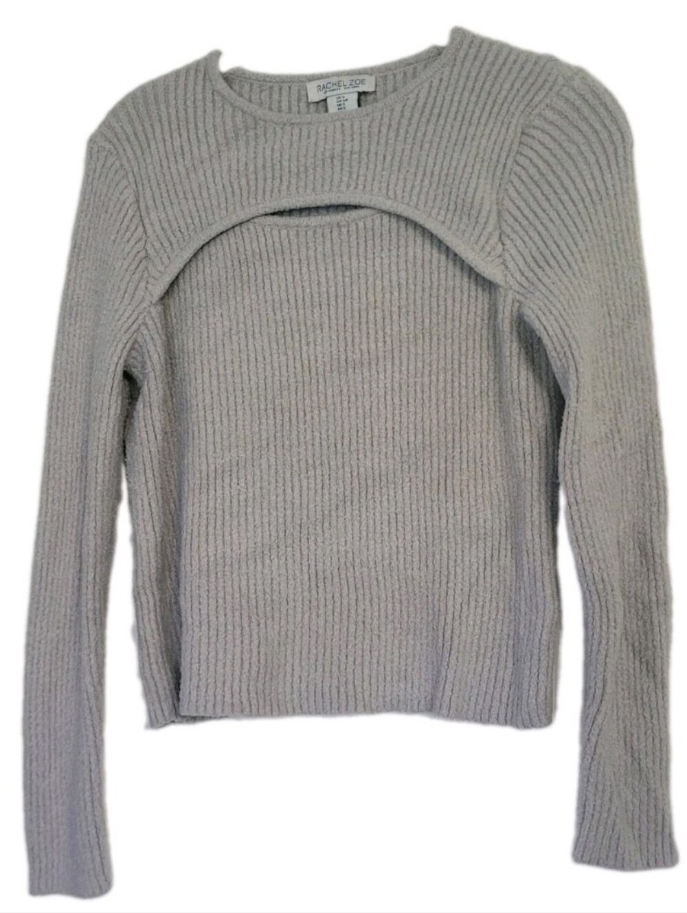Rachel Zoe Ribbed Gray Soft Sweater Size Small Cut Out Front Long Sleeve Cozy